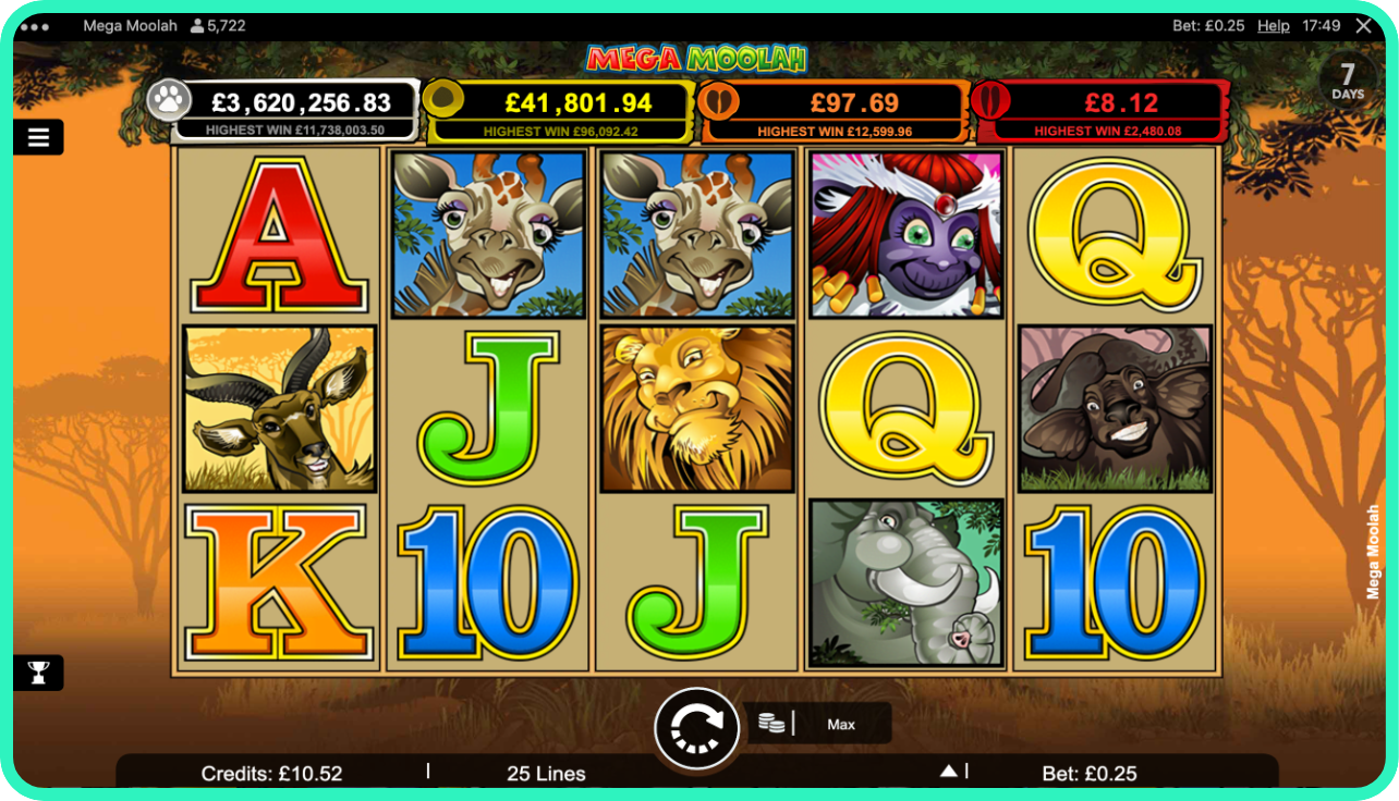 Screenshot of Mega Moolah slot